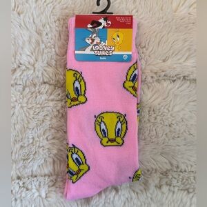Looney Tunes Tweety Bird Yellow Pink Socks NEW Crew SZ 6.5-12 Retro Nostalgia